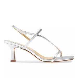 $475 aeyde Elise Slingback Sandal LAMINATED SILVER LEATHER HEEL 37 (DB38)